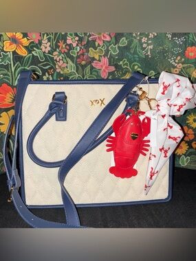 Betsey Johnson Quilted Tote Crossbody Bag Satchel Lobster Scarf & Bag Charm NWT